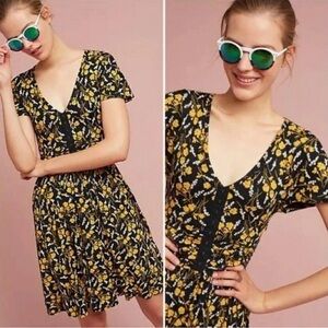 Anthropologie Maeve Black Yellow dress